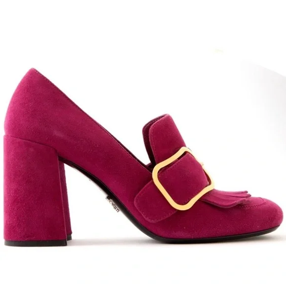 NEW PRADA Pink/slightly purple Suede Buckle Heel NEW size 40
